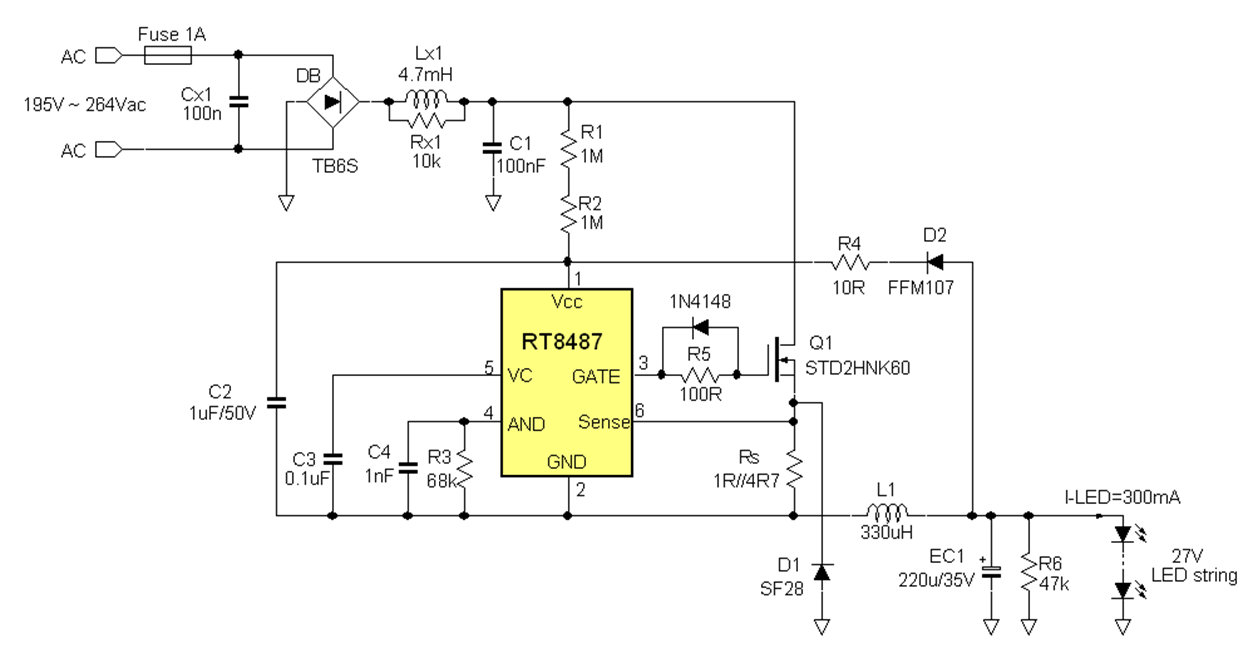 Low Cost 8W Offline LED Driver using RT8487 Richtek Technology